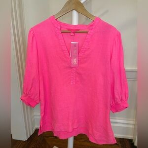 NWT Lilly Pulitzer Pink Linen Mialeigh Blouse – Size 14